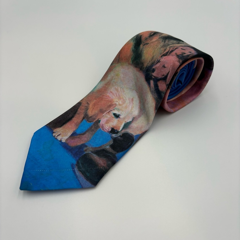 VTG Ralph Marlin Golden Retrievers Neck Tie Pet Puppy Dog Pattern 1992 Men’s USA
